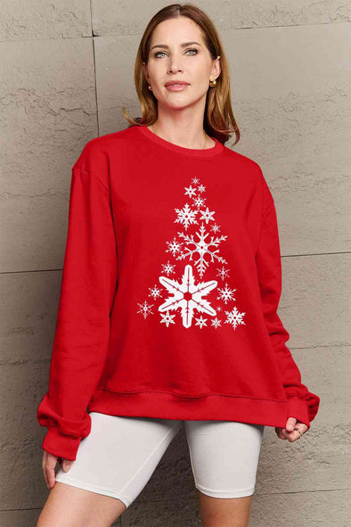 Simply Love Snowflake Christmas Tree Graphic Sweatshirt
