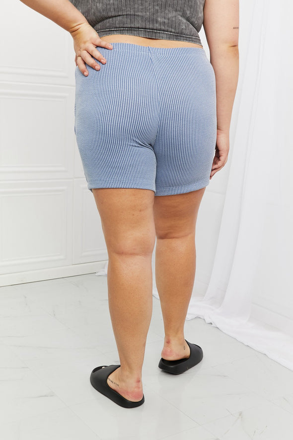 Blumin Apparel Too Good Ribbed Shorts in Misty Blue