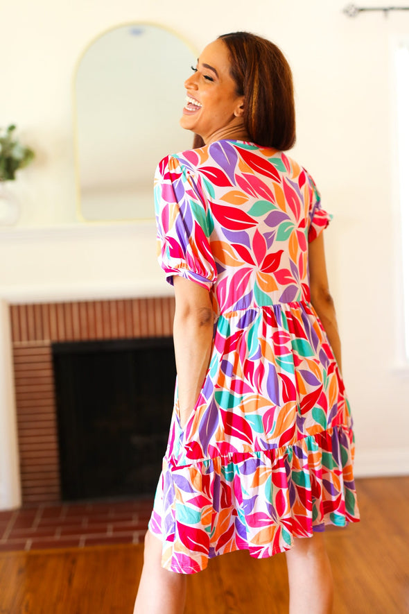 Feel Your Best Multicolor Floral Tiered Front Tie Pocketed Dress