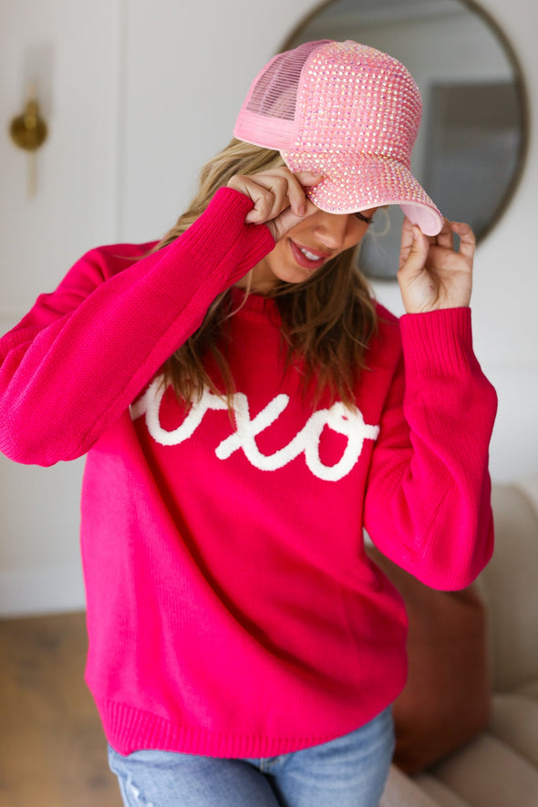 Love In The Air Fuchsia "Xoxo" Embroidered Sweater