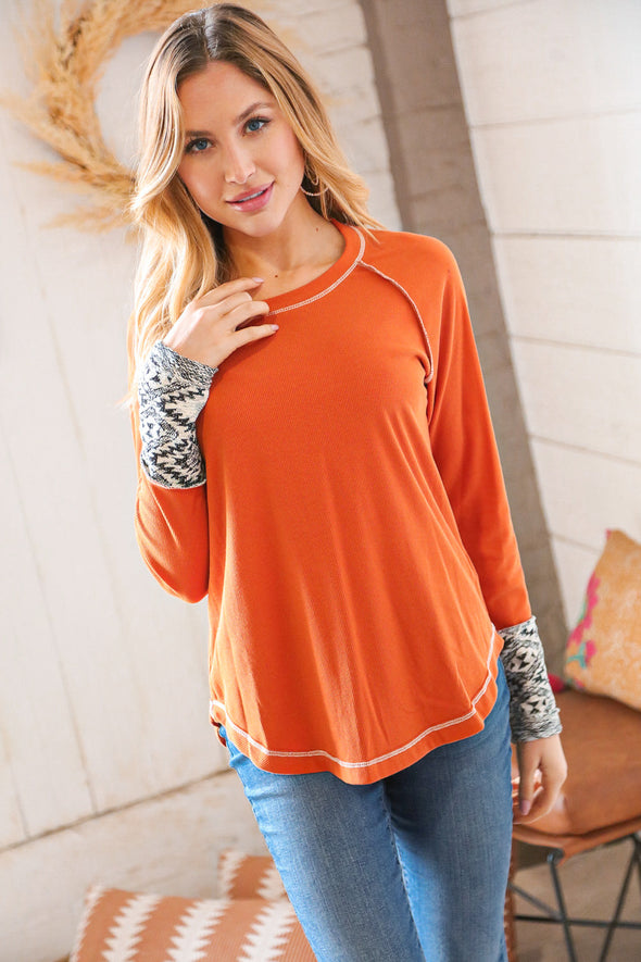 Persimmon Cotton Blend Rib Aztec Outseam Top