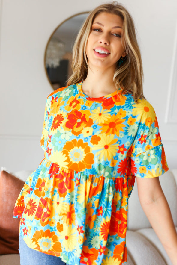 Sunflower & Red Retro Floral Swing Babydoll Top