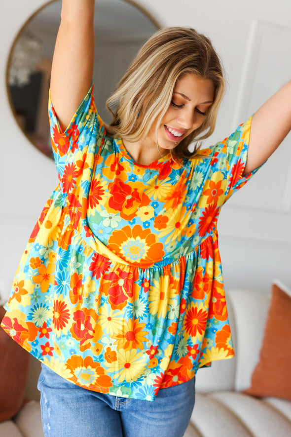 Sunflower & Red Retro Floral Swing Babydoll Top