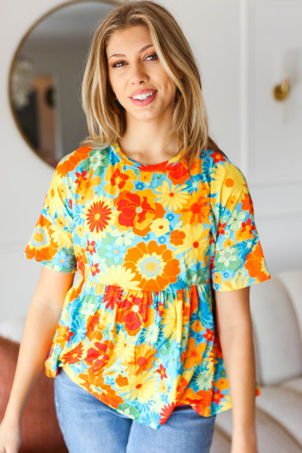 Sunflower & Red Retro Floral Swing Babydoll Top