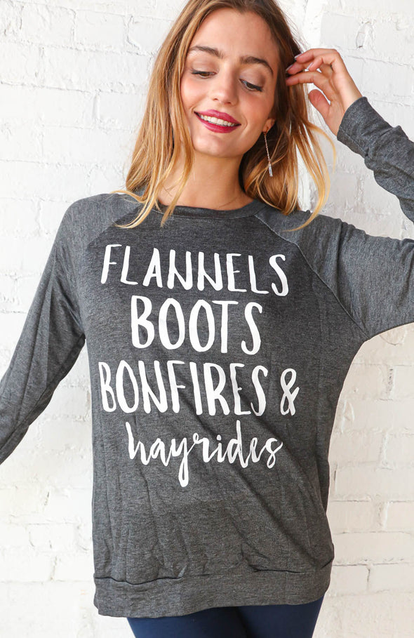 "Flannel, Boots, Bonfires" Graphic Tee