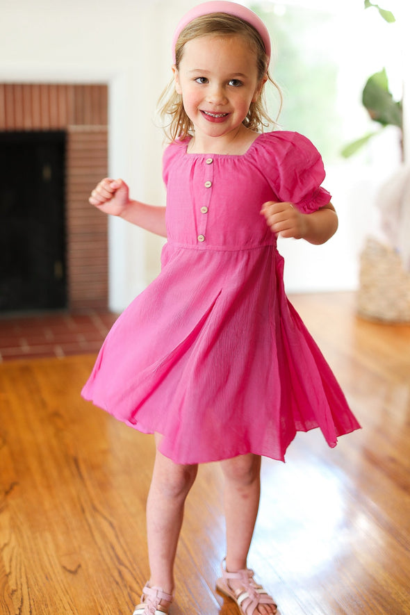 Adorable Dark Rose Button Square Neck Ruched Dress