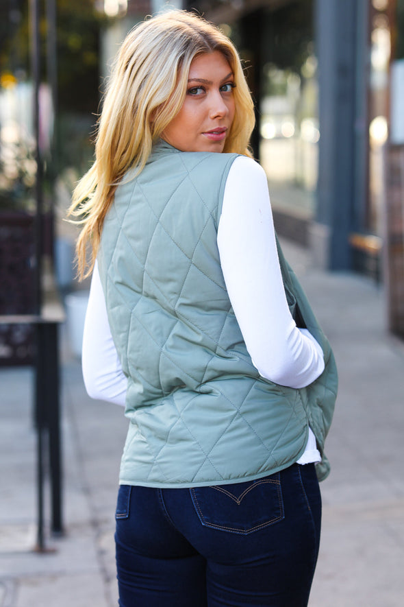 Haptics Layer Up Sage High Neck Quilted Puffer Vest