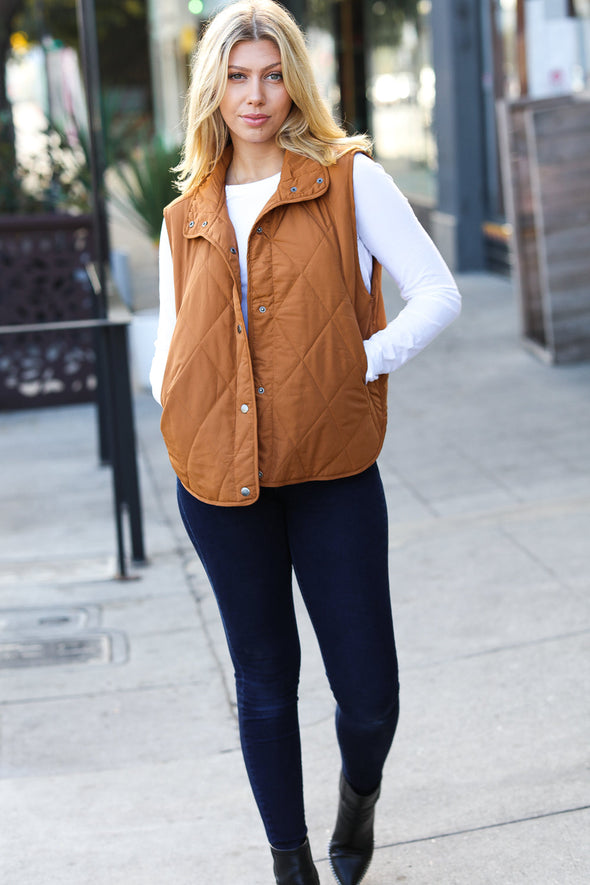 Haptics Layer Up Camel High Neck Quilted Puffer Vest