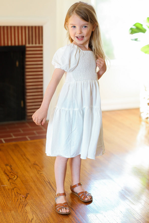 Enchanting Ivory Smocked Bubble Sleeve Tiered Dress