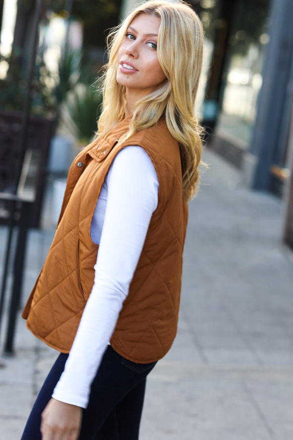 Haptics Layer Up Camel High Neck Quilted Puffer Vest
