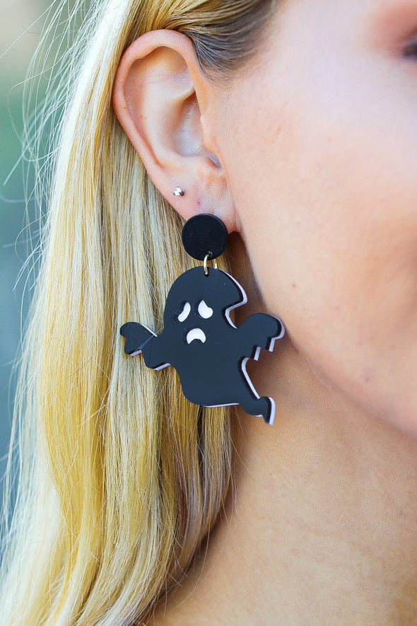 Halloween Black Ghost Acrylic Dangle Earrings