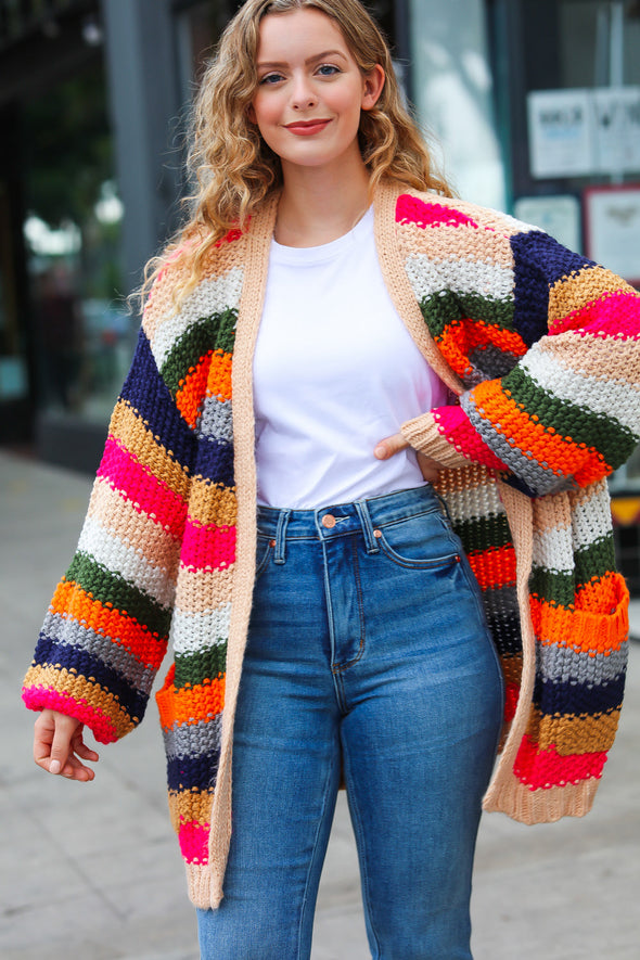 Haptics Take All Of Me Multicolor Hand Crochet Chunky Oversized Cardigan