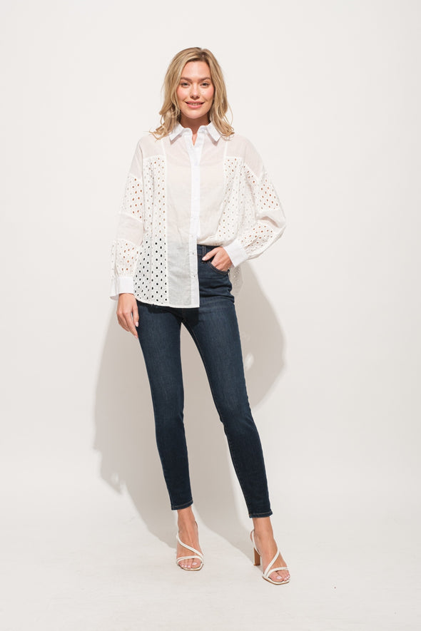 And The Why Eyelet Long Sleeve Button Down Shirt