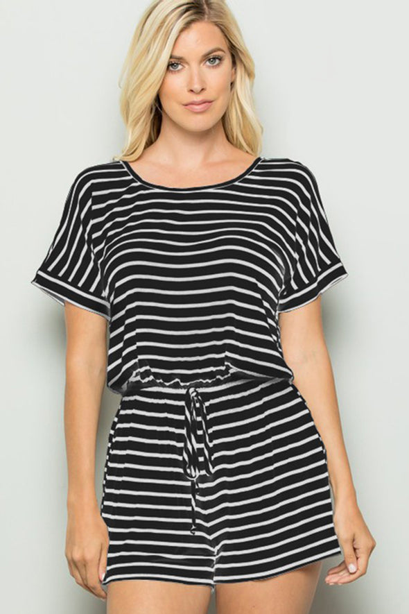 Heimish Striped Round Neck Short Sleeve Romper