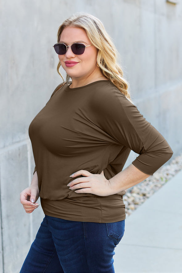 Basic Bae Round Neck Batwing Sleeve Blouse