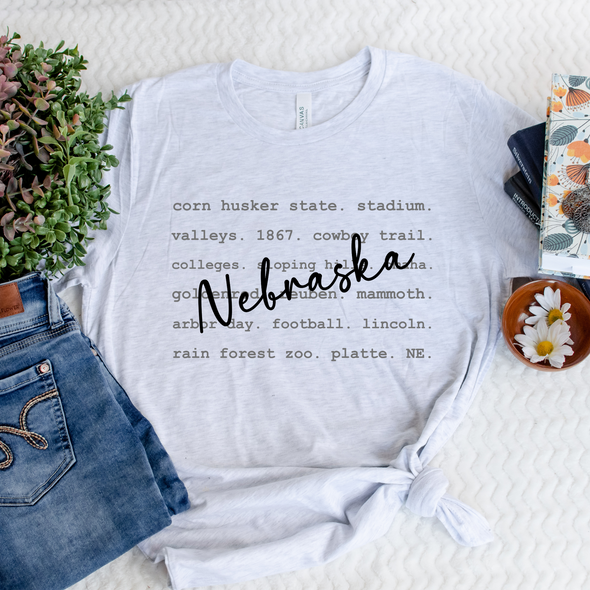 Nebraska Typography Graphic Tee and Sweatshirt