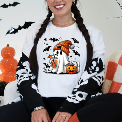 Spooky Ghost Coffee Graphic Tee and Sweatshirt