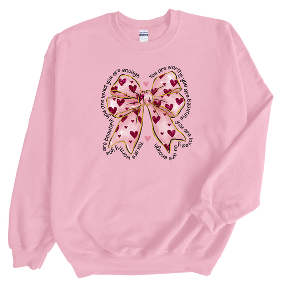 You Are Worthy Bow Graphic Tee and Sweatshirt