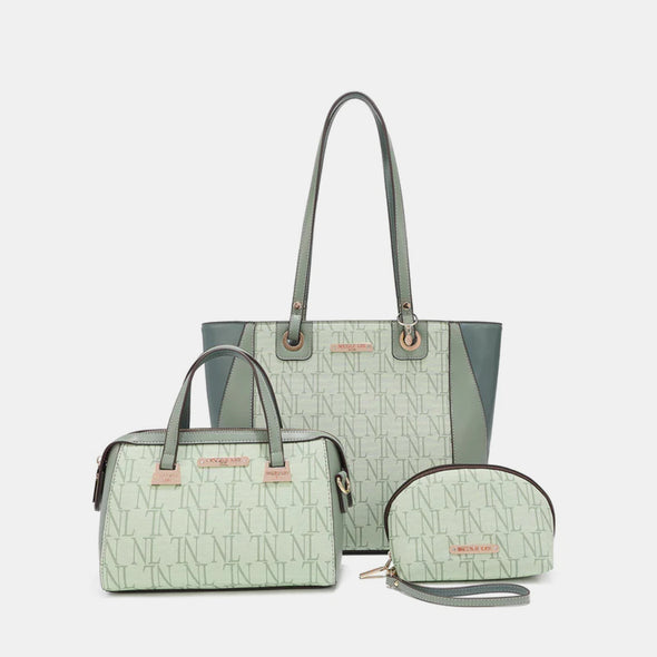 Nicole Lee USA 3-Piece Letter Print Texture Handbag Set