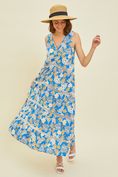 HEYSON Printed Crochet Trim Maxi Dress