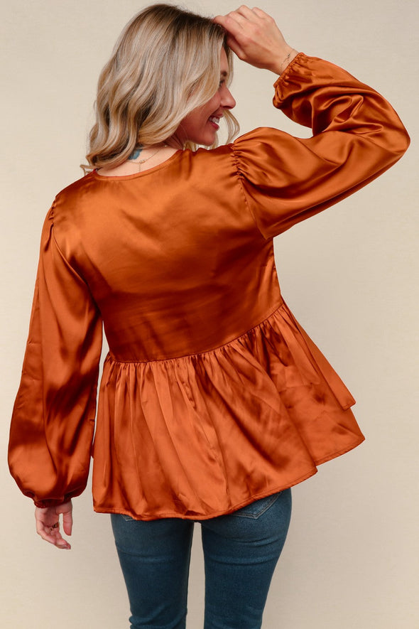 Tied Up In Style Rust Ribbon Blouse