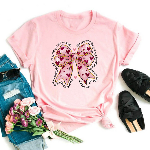 You Are Worthy Bow Graphic Tee and Sweatshirt