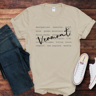 Vermont Typography Graphic Tee and Sweatshirt