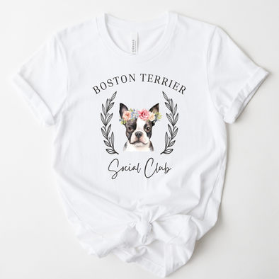 Boston Terrier Floral Social Club Graphic Tee