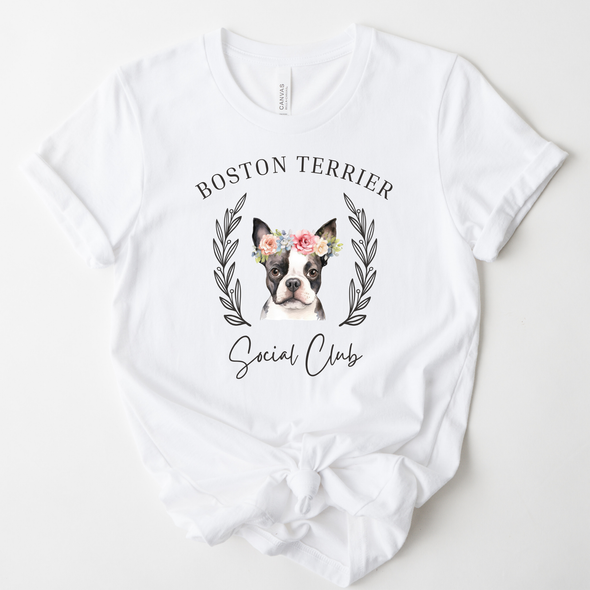 Boston Terrier Floral Social Club Graphic Tee