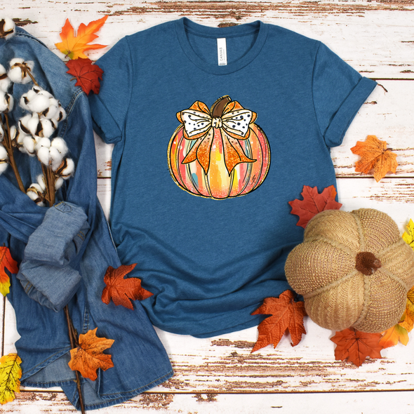 Colorful Pumpkin Bow Graphic Tee