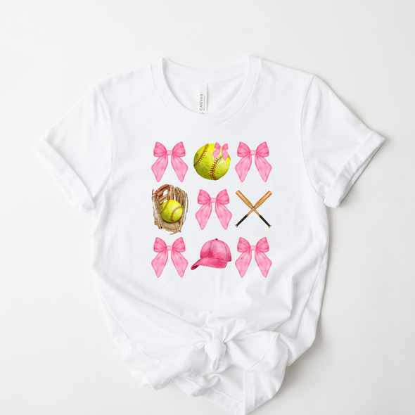 Softball Pink Bows Graphic Tee