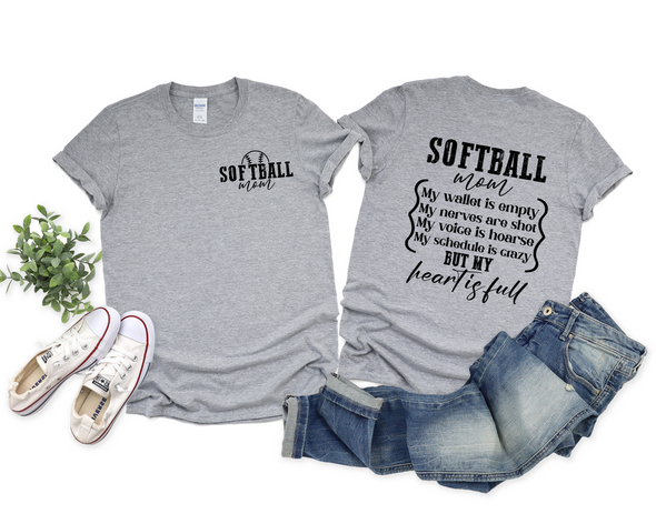 Softball Heart Is Full Graphic Tee and Sweatshirt