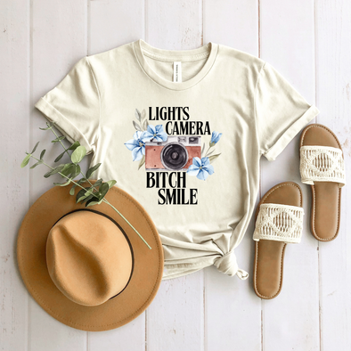 Lights Camera Smile Graphic Tee