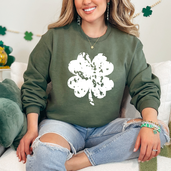 Distressed Clover Graphic Tee and Sweatshirt