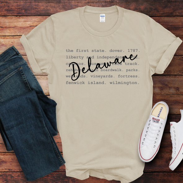 Delaware Typography Graphic Tee and Sweatshirt