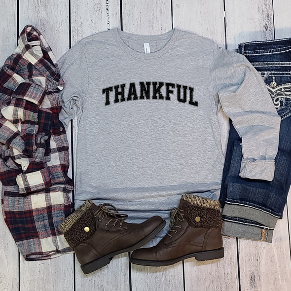 Varsity Thankful Graphic Tee and Sweatshirt