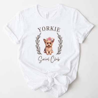 Yorkie Floral Social Club Graphic Tee