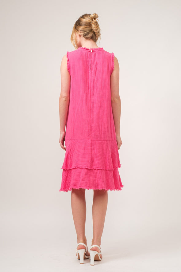 And The Why Washed Fringe Detail Tiered Dress