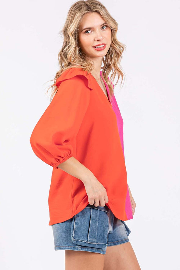 GeeGee Ruffle Trim Contrast Blouse