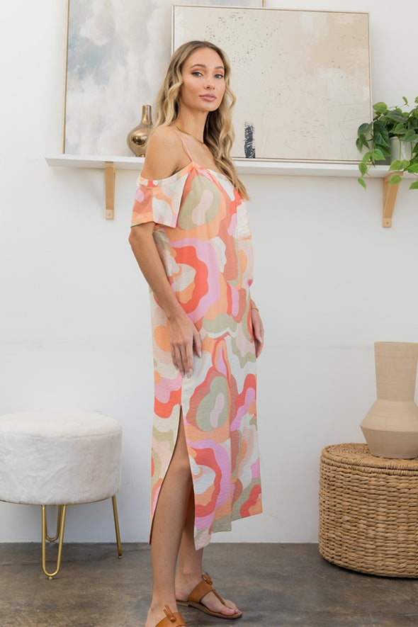 Sew In Love Printed Side Slit Midi Dress