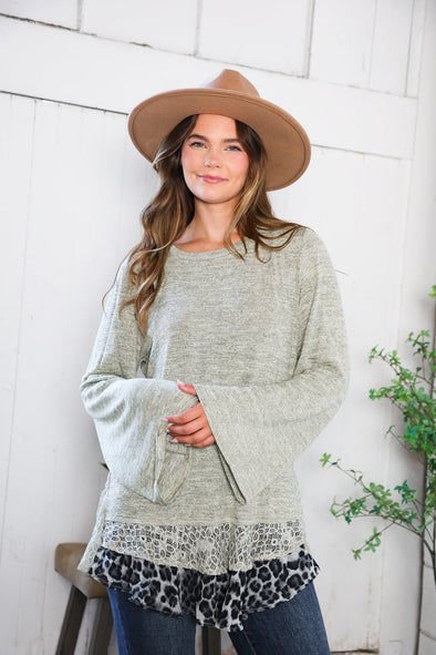 For The Love of Lace Leopard Trim Sweater