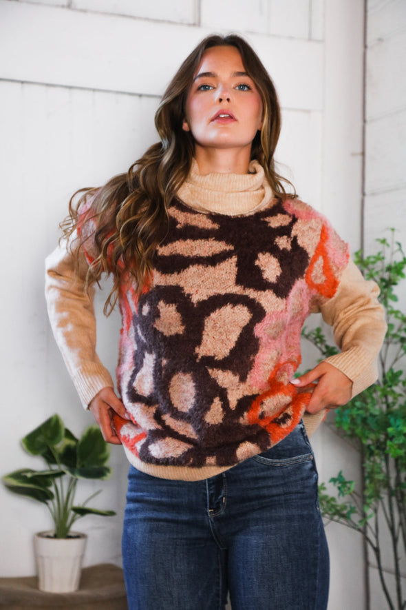 Blooms in Autumn Turtleneck Cozy Sweater