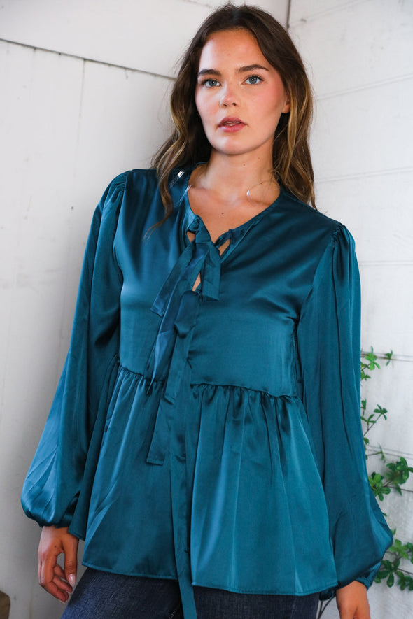 Tied Up In Style Teal Ribbon Blouse