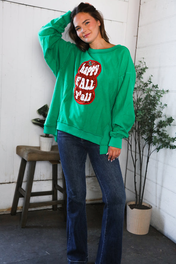 Happy Fall Y'all' Kelly Green Sweater