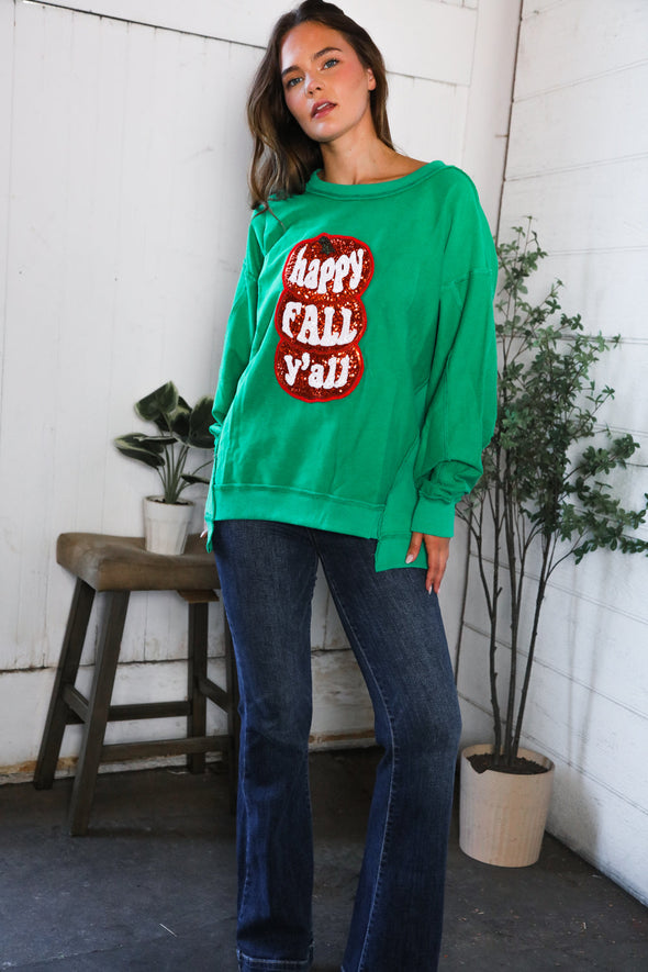 Happy Fall Y'all' Kelly Green Sweater