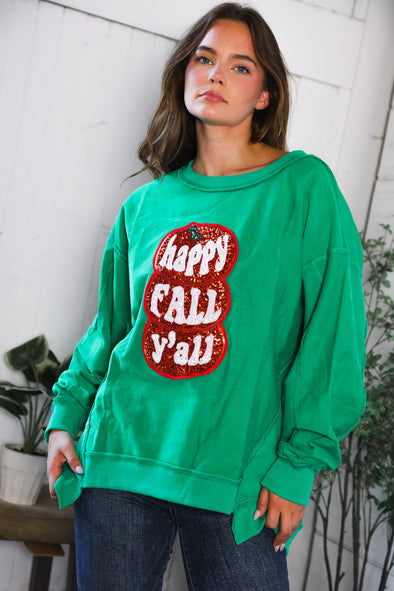 Happy Fall Y'all' Kelly Green Sweater