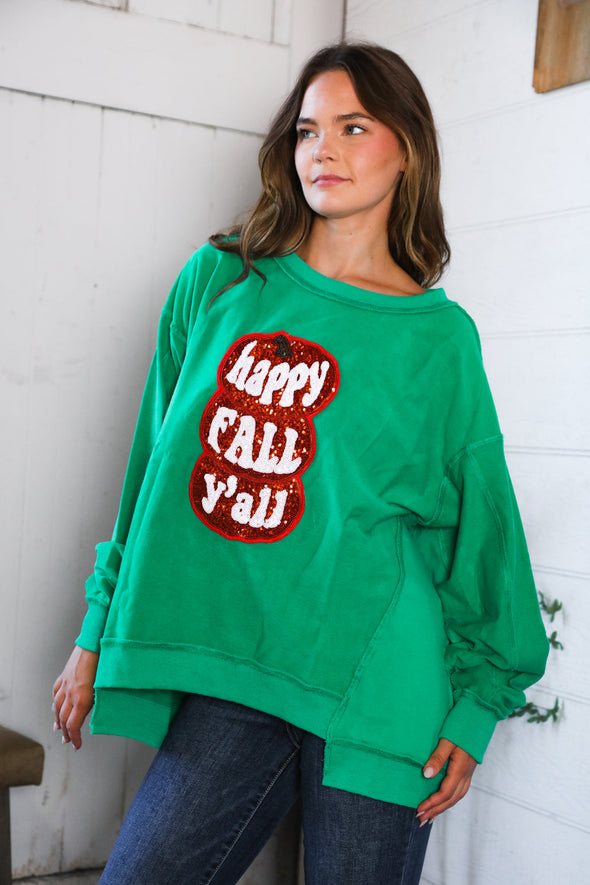 Happy Fall Y'all' Kelly Green Sweater