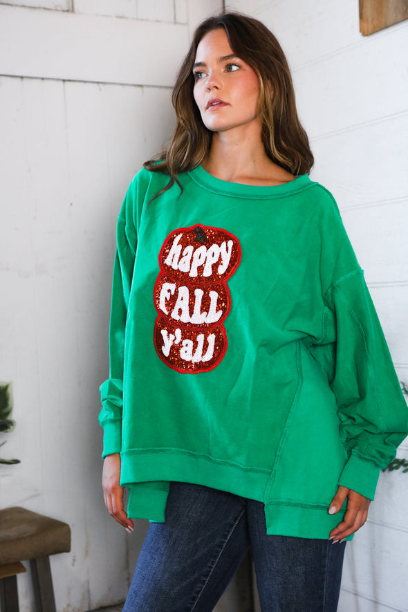 Happy Fall Y'all' Kelly Green Sweater