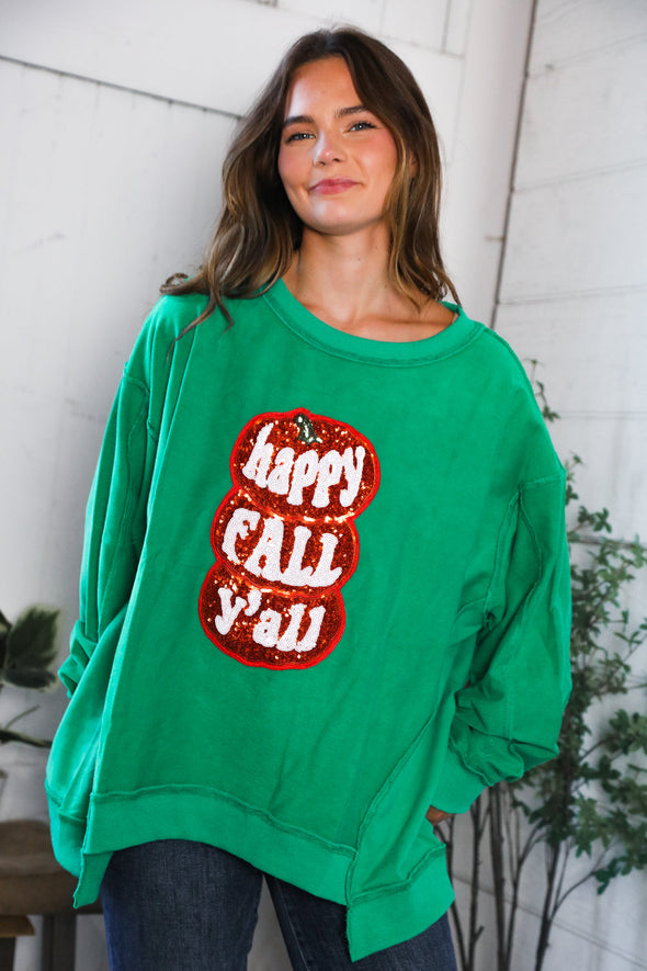 Happy Fall Y'all' Kelly Green Sweater