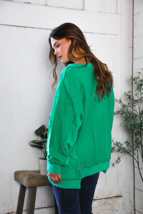 Happy Fall Y'all' Kelly Green Sweater